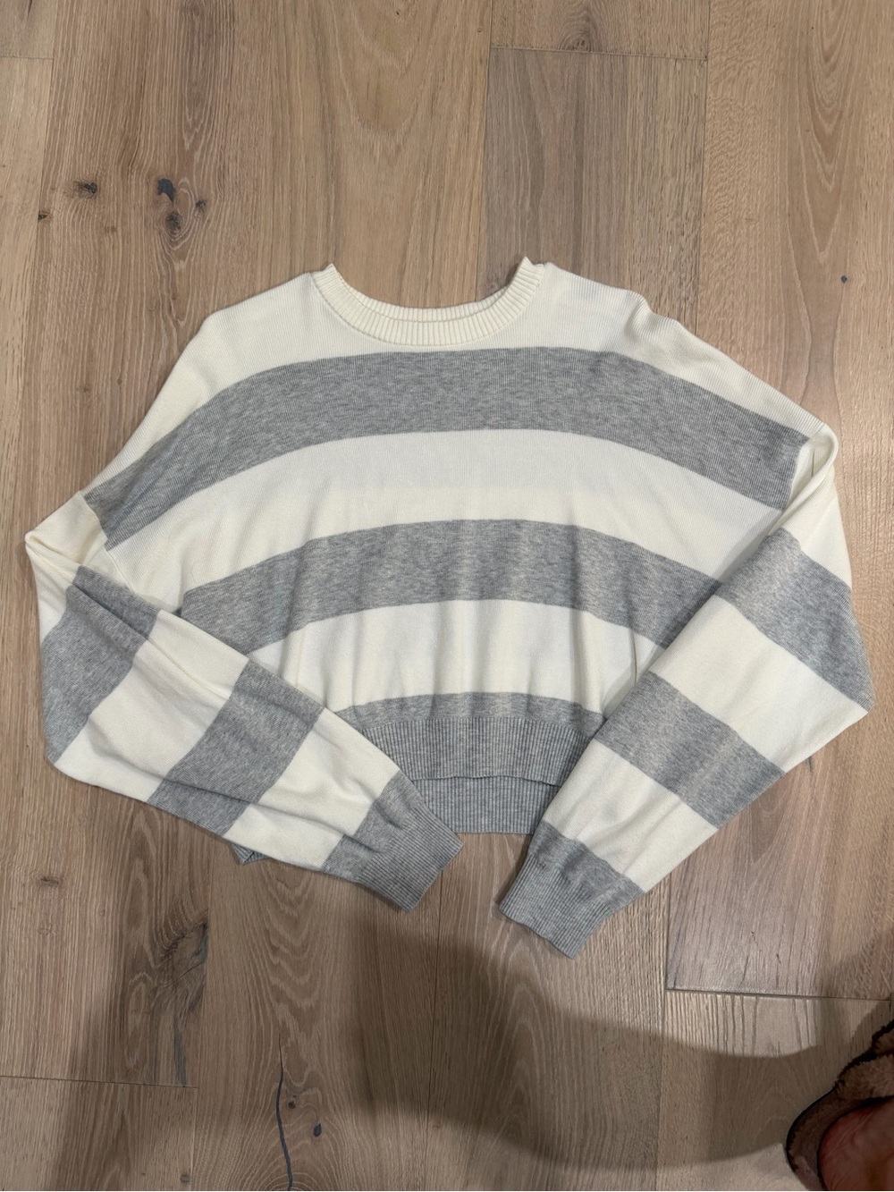Garage Striped Crewneck Sweater in Cream and Light Gray